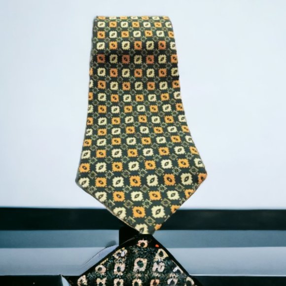 Vintage 70s Tie Green Orange Printed - Picture 1 of 8